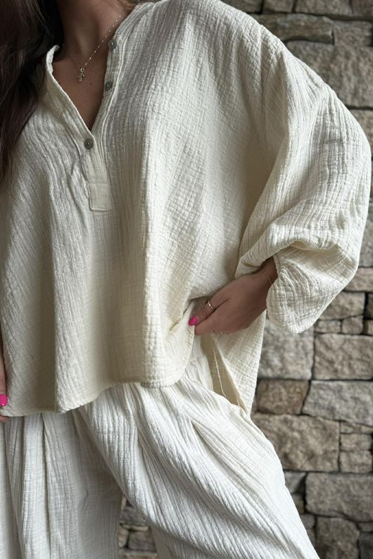 Annie Cushion Cotton Laurie Blouse Panna Cotta